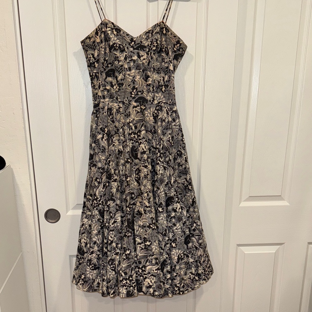 Vintage circle skirt Black/white w/orange underskirt - leopards, birds